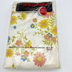 Vintage Muslin Pillowcases Wildflower Floral Pair Cotton